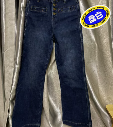 碧可休闲复古微喇加绒高腰显瘦牛仔裤女冬季2...