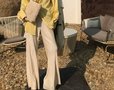 MARYME复古极简压褶宽松高腰醋酸 垂感...