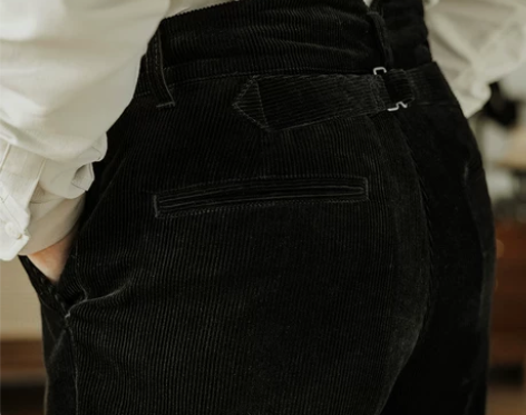 裤复古 红风宽松微锥法式灯芯绒休闲裤可调节...