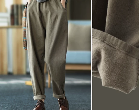 秋冬复古文艺全棉细绒哈伦裤松紧腰显瘦百搭休...