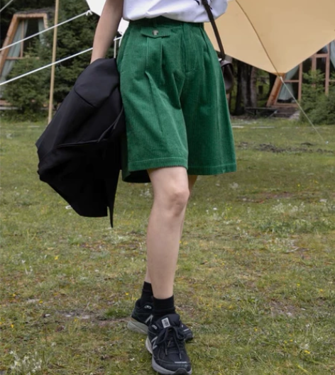 你好卡农 高腰复古灯芯绒休闲中裤女夏季宽松...