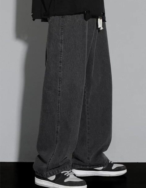 直筒裤牛仔裤男士秋冬季新款加绒高街潮牌宽松...