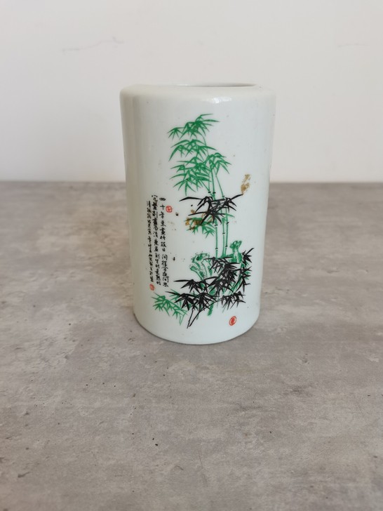 怀旧八十年代梅兰竹菊陶瓷笔筒，