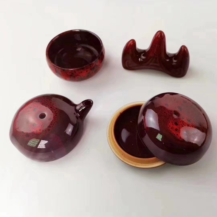 #陆文房四宝#精品窑变红套装，笔架，印泥盒...