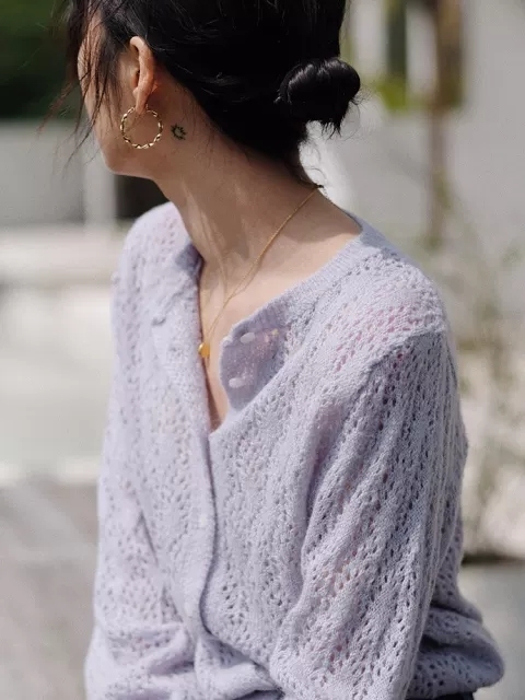 紫色冰丝针织开衫女薄款2021年新款防晒罩...