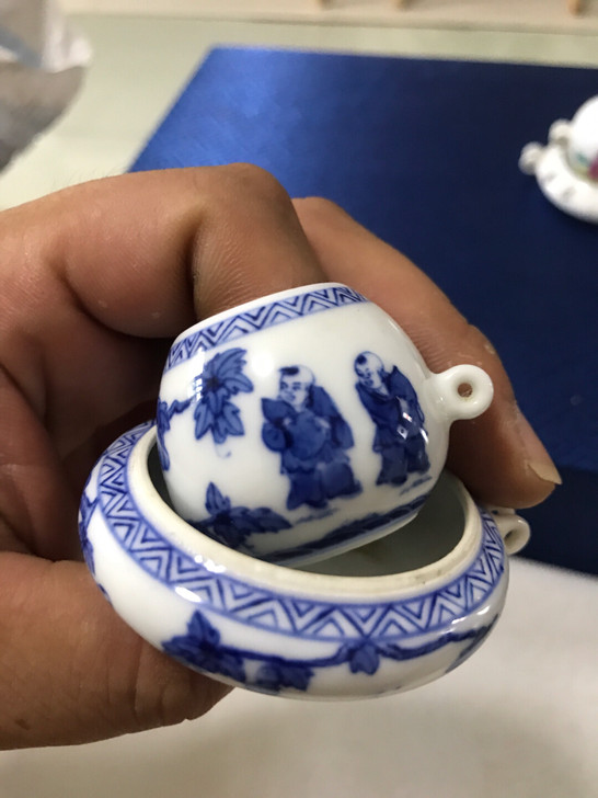 庆丰堂早期仿古青花人物，佛桶型！画工细致！...