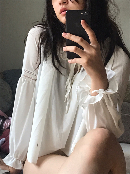 白色雪纺衫荷叶领蕾丝上衣vintage