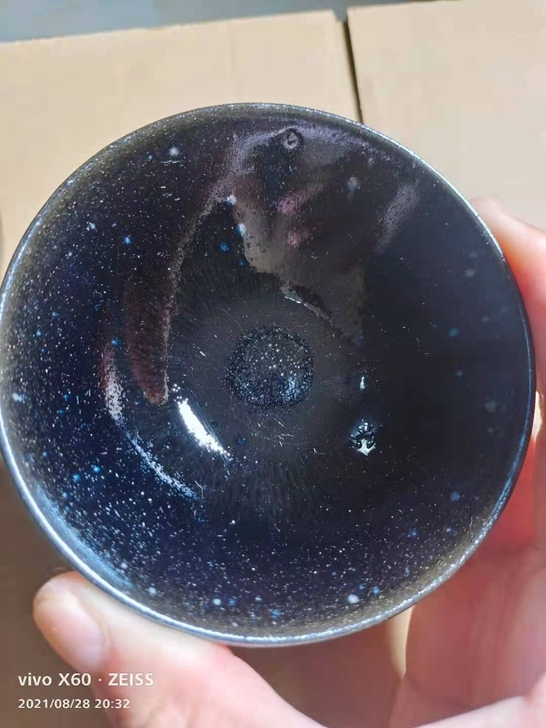 北宋窑磨底乌金玉脂带隐蓝滴，星空蓝滴质感，...