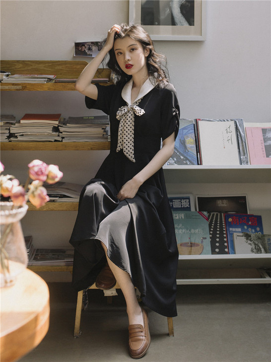 2021夏季新款法式复古少女气质高腰桔梗裙...