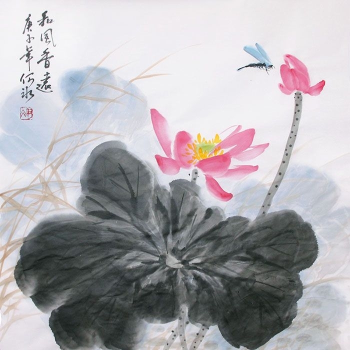 不议价原创手绘荷花国画真迹装饰画字画卧室挂...