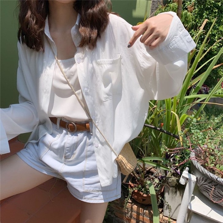 【夏日价】白色衬衫女简约设计感小众外穿百搭...