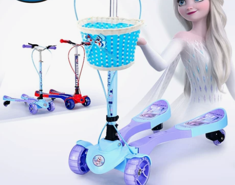 【狂欢价】1迪士尼蛙式车滑板车儿童四轮剪刀...