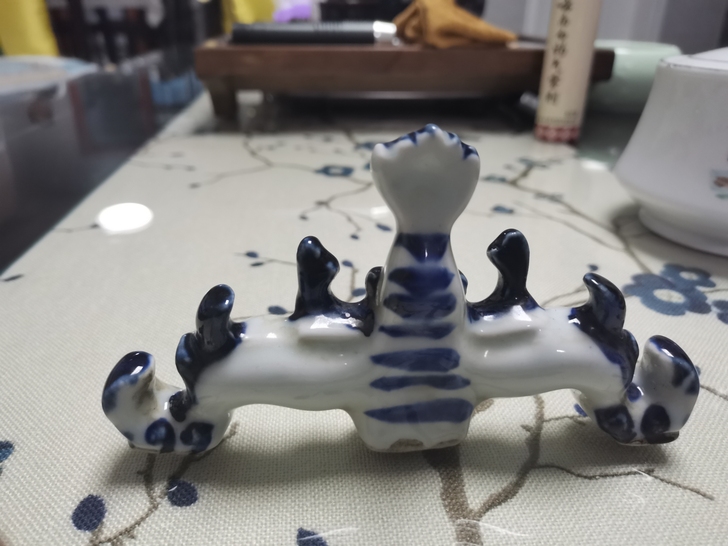 文房毛笔架，笔托，全品相，青蓝釉，无冲无裂...