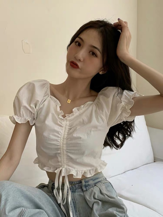 白色抽绳上衣，性感甜美风，穿过几次， 可换！