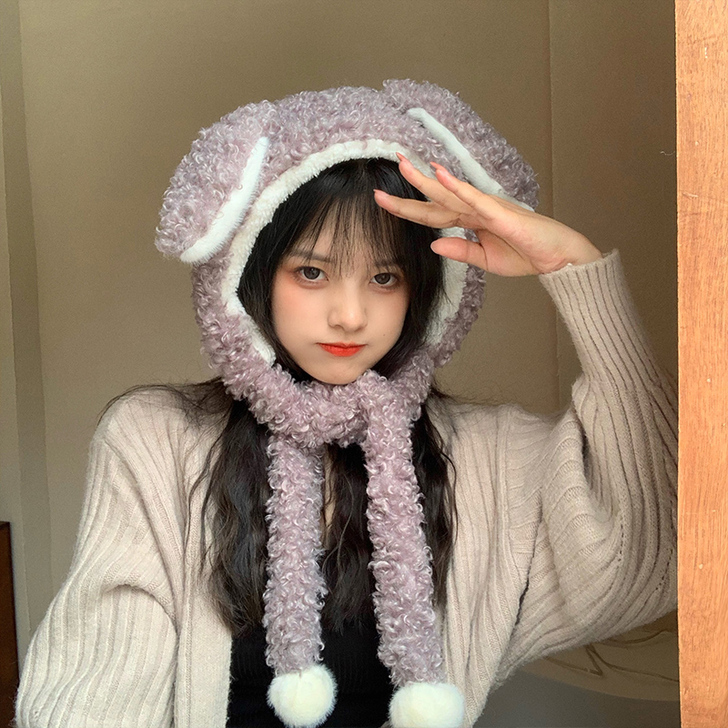 兔耳朵 帽子       冬季用，图片色，...