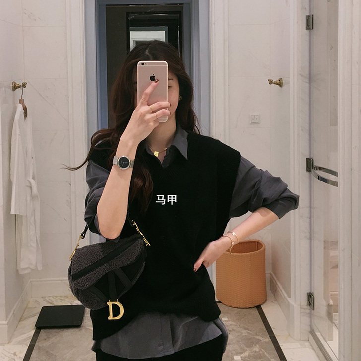 【99划算价】黑色马甲背心女秋款外穿韩版针...