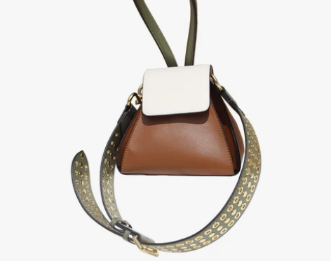 真皮 小众包包铆钉宽肩带包手提包撞色迷你包...