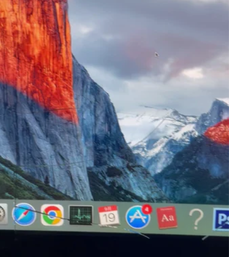 苹果台式电脑，放椅子上没站稳，左上角磕了，...