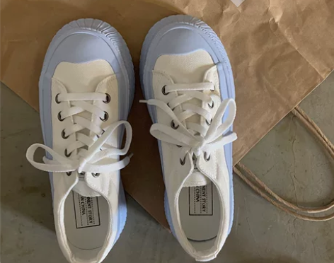 奶蓝色厚底帆布鞋女韩版ulzzang百搭学...