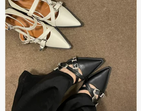 桃气电波欧美时尚交叉带尖头浅口单鞋女20