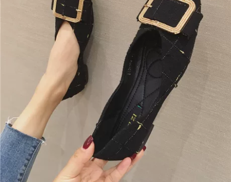 韩国东大门女鞋春秋新款百搭白色方头平底单鞋...