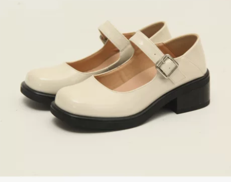 自然卷复古玛丽珍鞋2022年秋显脚小粗跟J...