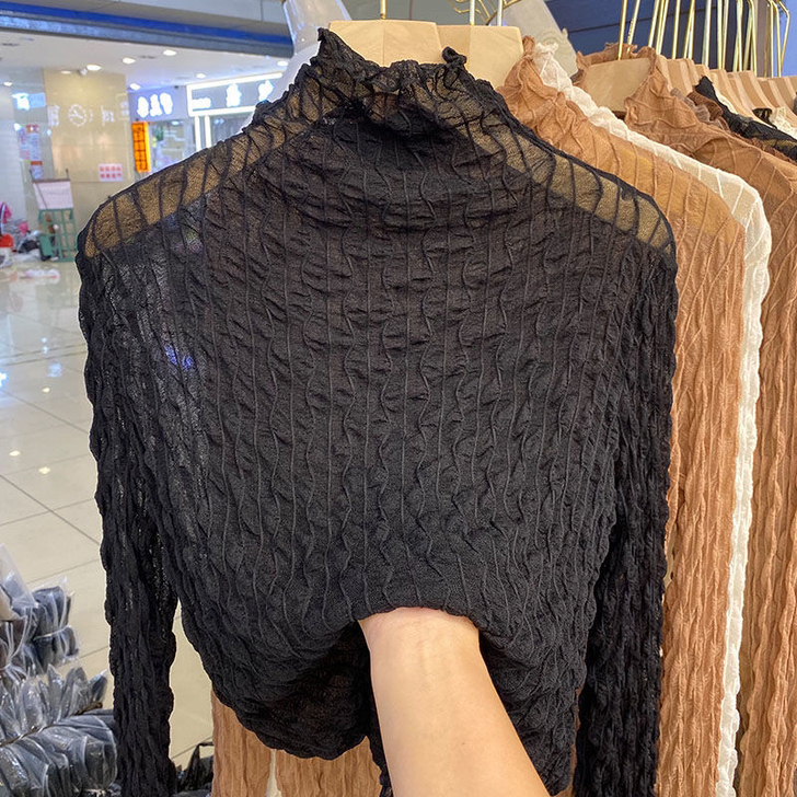 欧洲站T恤洋气显瘦打底衫女内搭弹力蕾丝衫仙...