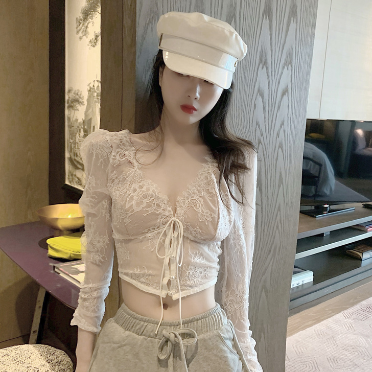 LGGSTYLE chic风性感蕾丝衫女洋...