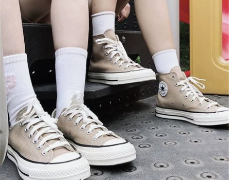 女鞋1970s卡其色奶茶色高帮帆布鞋复古男...