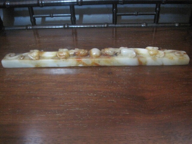 古玩老玉器高古玉和田玉二龙戏珠玉板镇尺笔搁...