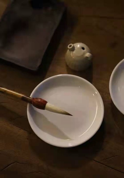 笔舔/碟盘/杯托/壶承民国白釉柴烧