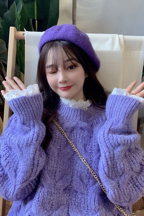 【狂欢价】紫色毛衣女秋冬宽松外穿套头慵懒风...