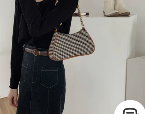 包包女2021春夏新款潮千鸟格复古格纹链条...