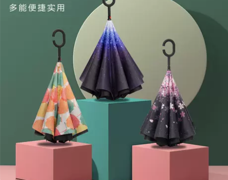 天堂汽车双层反向伞自动长柄伞可站立免持男