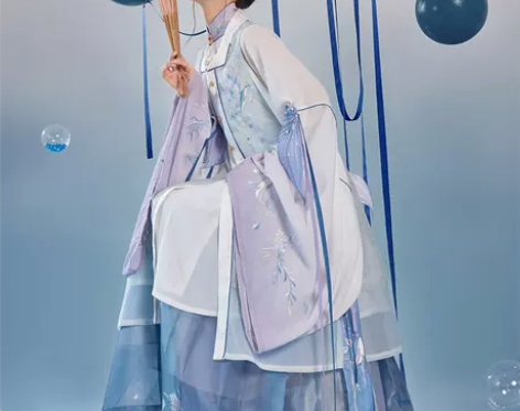 七月夕汉服  海蓝时见鲸 明制长衫绣花暗纹...