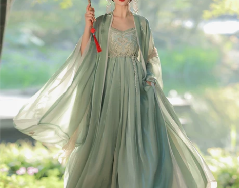 唐制原创汉服女诃子裙中国风古装绿色广袖流仙...