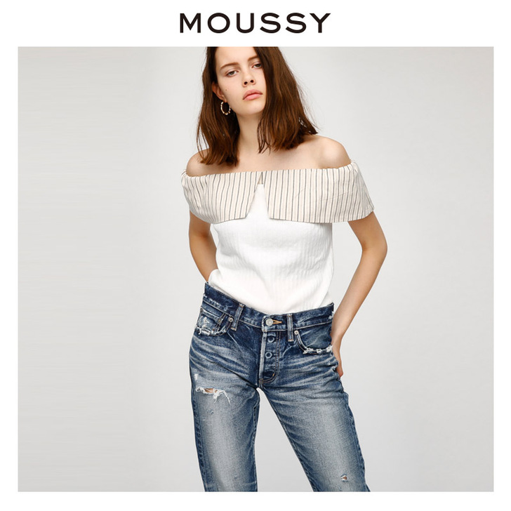 MOUSSY 素色大翻领无袖个性罩衫衬衫女...