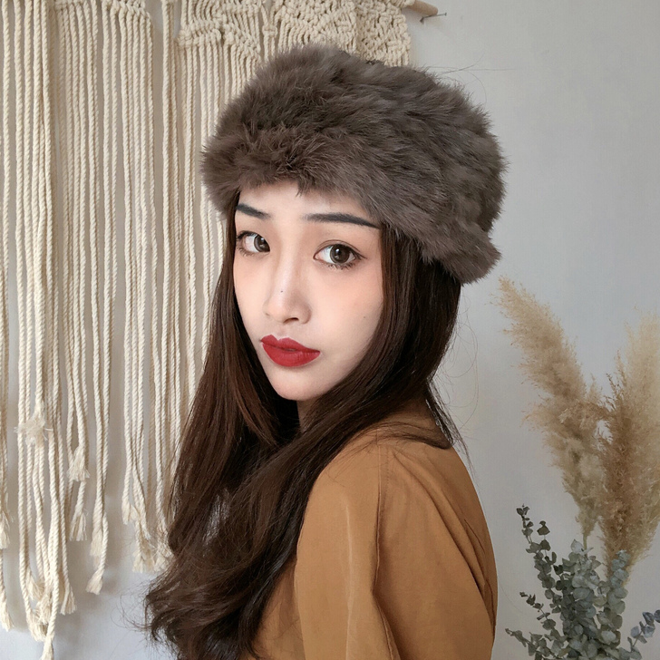 高级栗子棕色毛绒绒发带~真毛皮草发带帽女空...