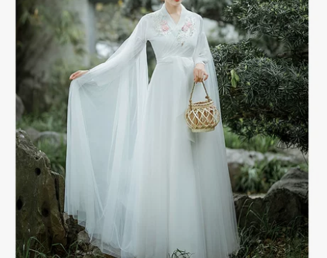 汉服女白色古装中国风仙气古风飘逸古典舞蹈演...