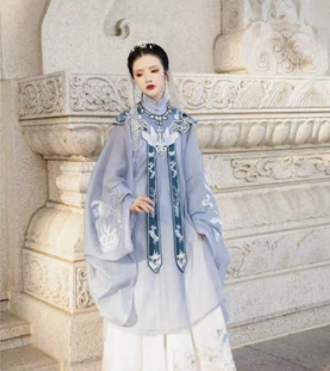 司南阁原创兰亭序汉服女款明制蓝色立领斜襟云...