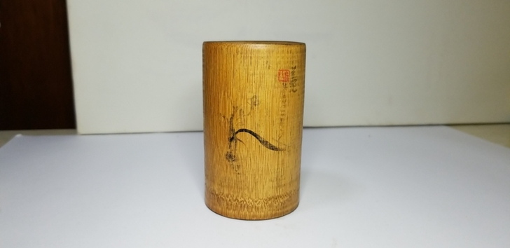 笔筒 竹笔筒 尺寸小巧 手绘兰花 七十年代...