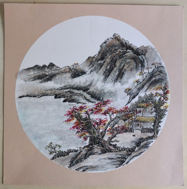 国画山水(聚财)斗方:38X38cm 裸画...