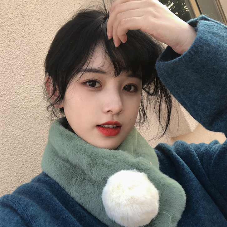 小清新围巾女冬仿兔毛软妹毛毛韩版可爱交叉毛...