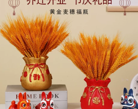 天然大麦黄金花束客厅仿真花装饰品摆件金钱