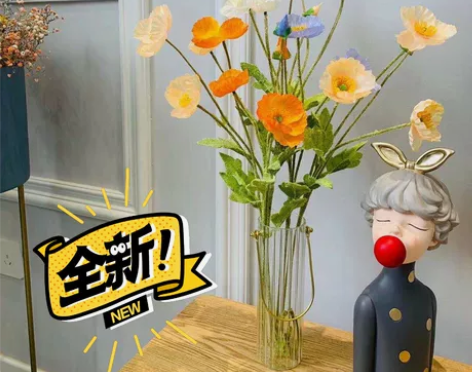 透明手提竖纹玻璃花瓶北欧轻奢现代简约插花花...