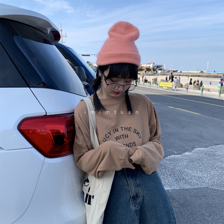 陆小团团 基础百搭舒适打底长袖t恤女宽松显...