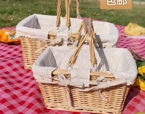 全新ins野餐篮包邮出  野餐篮带盖藤编户...