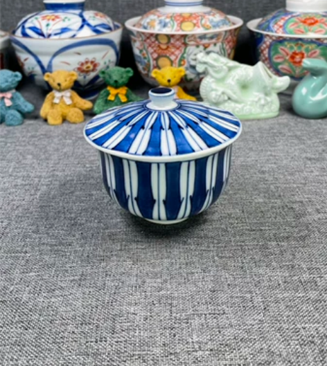日本回流瓷器 老瓷手 青花条纹蓝釉茶盖杯 ...