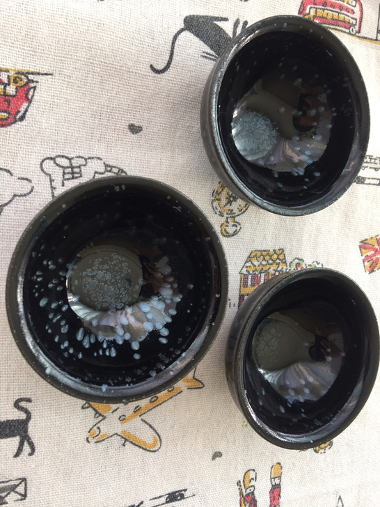 李英黑底银油滴建盏 一口杯