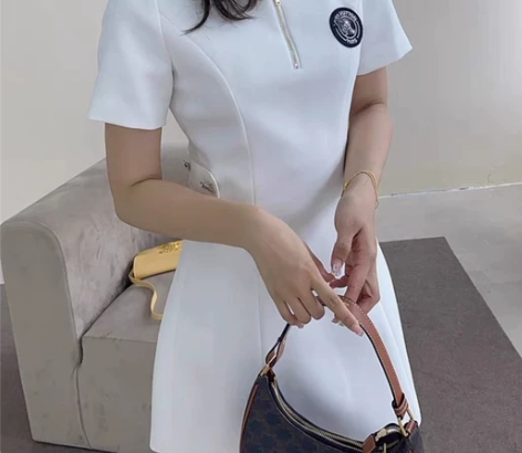 L家同款法式连衣裙女2022拉链翻领气质A...